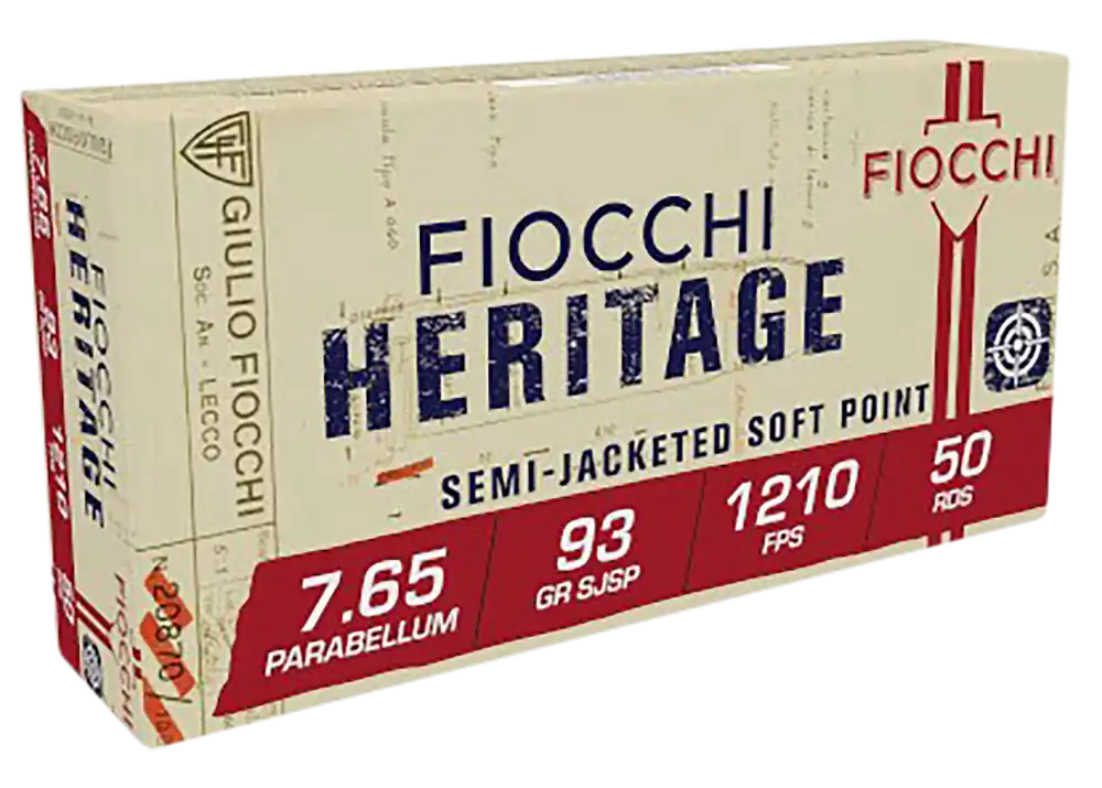 Fiocchi 765B Heritage 7.65x21mm Parabellum 93gr SJSP Ammo - 50 Rounds/Box, 20 Boxes/Case