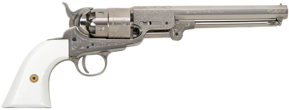 Traditions FR185117 1851 Navy Revolver .44 Caliber 7.5" Nickel Engraved with Simulated Ivory Grip