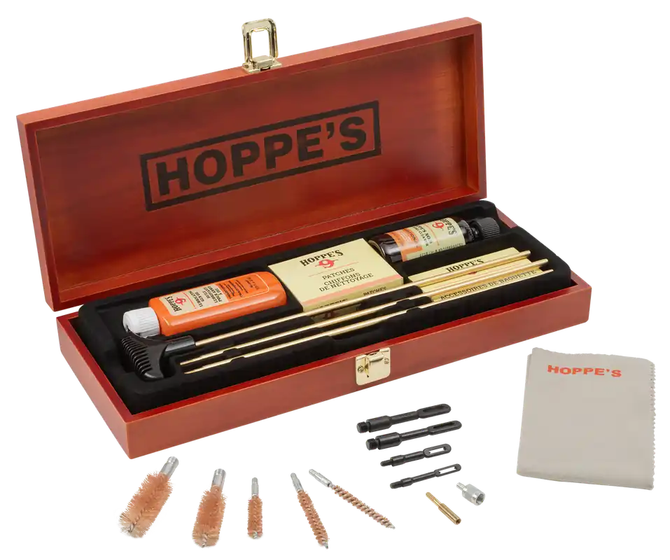 Hoppe's BUOX Deluxe Gun Cleaning Kit in Wood Box for Rifles, Shotguns, and Pistols
