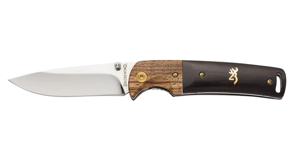 Browning Buckmark Hunter EDC Folding Knife with 3" Mirror Polished Blade and Hardwood Handle