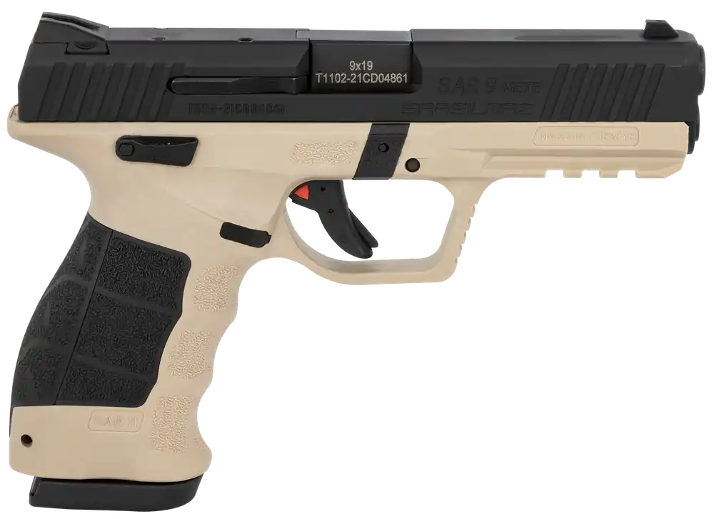 SAR USA SAR9 Mete Safari 9mm Luger Pistol with Black Steel Slide and Interchangeable Backstrap Grip