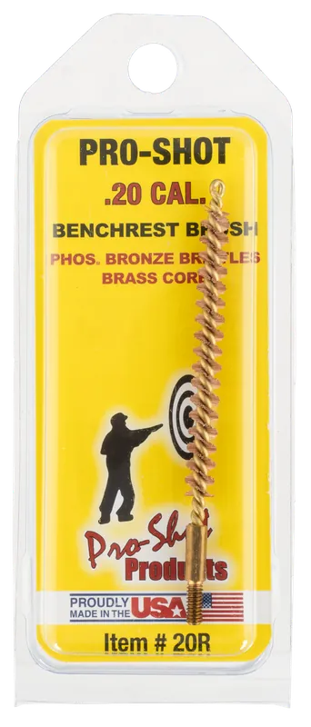 Pro-Shot .20/.204 Cal Rifle Bore Brush with Bronze Bristles and Brass Core