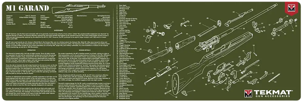M1 Garand OD Green Cleaning Mat with Parts Diagram - 12"x36"