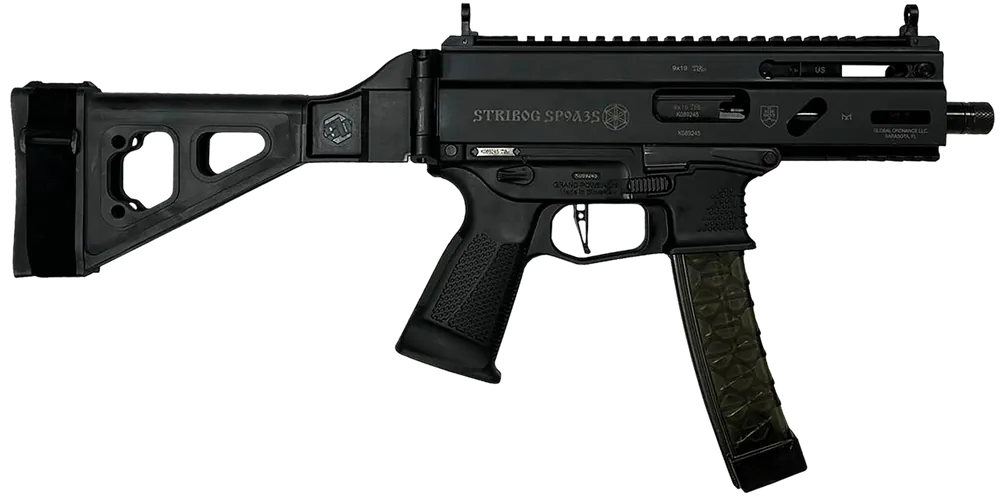Grand Power Stribog SP9A3 9mm Luger 30+1 with 8" Barrel, Picatinny Rail, SB Tactical Brace, Black Polymer Grip
