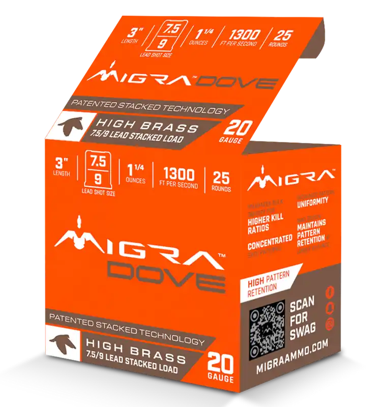 Migra Ammunitions M20UD75-9 Dove 20 Gauge 3" 1 1/4oz 7.5/9 Shot 25/Box, 10/Case