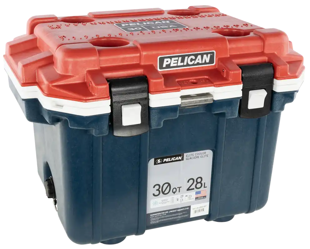 Pelican 30Q5BLUREDWHT Personal Cooler Elite Red/White/Blue Polypropylene 30 QT