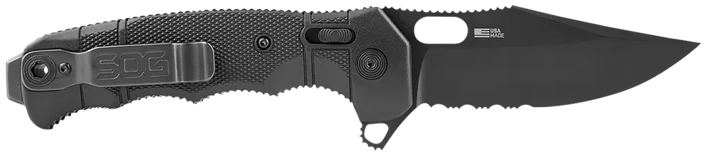 SOG Seal XR Folding Knife with Part Serrated Black Cerakote S35VN Blade and Black GRN Handle