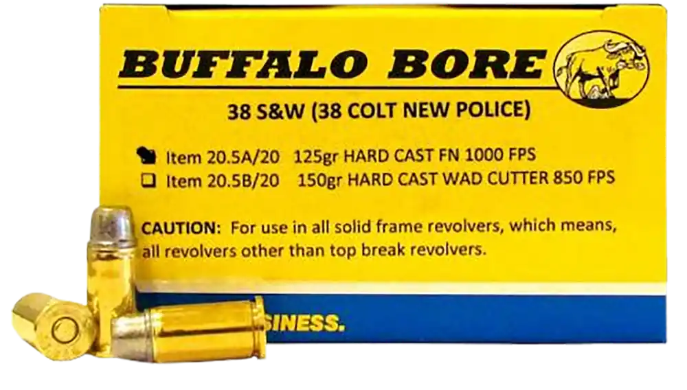 Buffalo Bore 38S&W 125gr Hard Cast Flat Nose Ammo - 20 Rounds