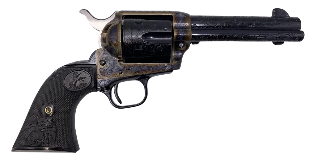 Colt Mfg P1840Z Single Action Army .45 Colt 6-Shot 4.75" Blued Engraved Steel Revolver with Color Case Hardened Frame and Black Polymer Grip