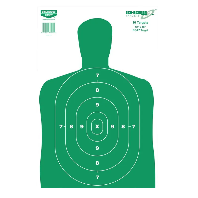 Birchwood Casey EZE-Scorer BC-27 Silhouette Targets, 12"x18", Green/White, 10 Pack