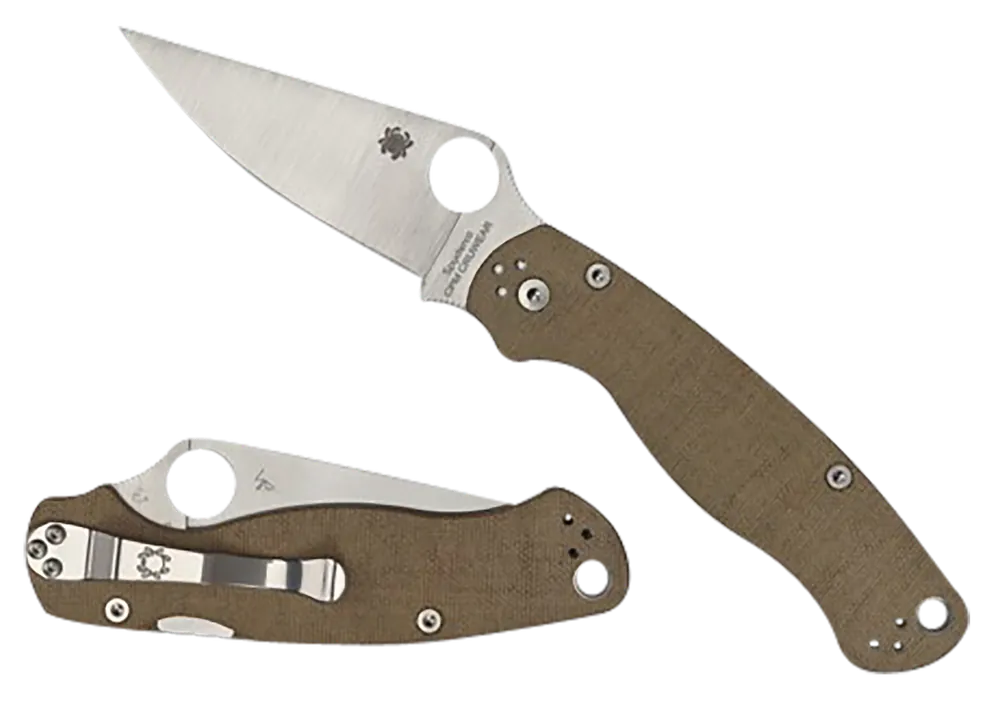 Spyderco Military 2 Folding Knife with Stonewashed CPM Cru-Wear Blade and Brown Micarta Handle