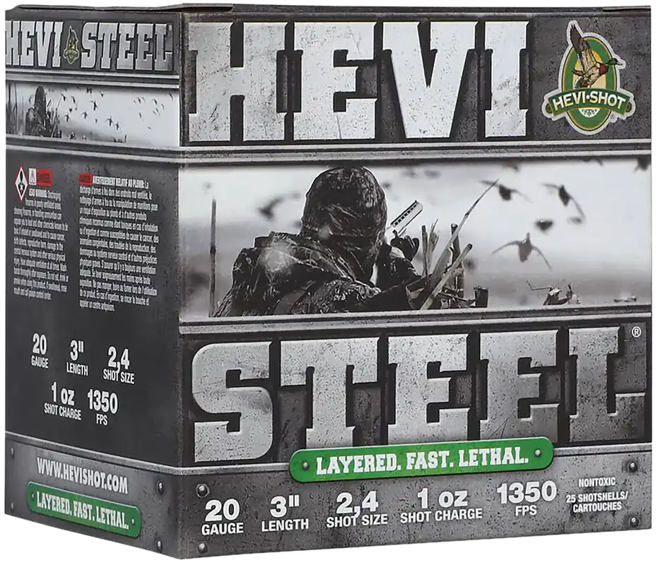 HEVI-Shot HEVI-Steel 20 Gauge Waterfowl Ammunition - 3" 1oz 2/4 Shot, 25 Rounds per Box