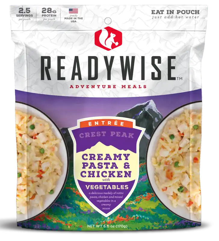 ReadyWise Outdoor Food Kit: Crest Peak Creamy Pasta & Chicken, 2.5 Servings, 6-Pack