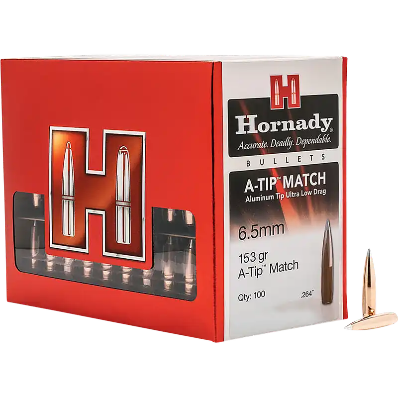 Hornady 2638 A-Tip Match 6.5 Creedmoor .264 153 gr - 100/Box, 10/Case