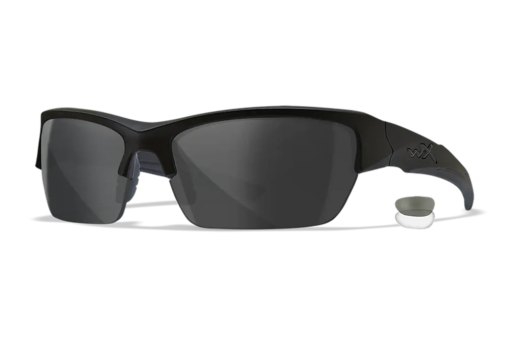 Wiley X Valor Sunglasses - Smoke Gray/Clear Lenses, Matte Black Frame