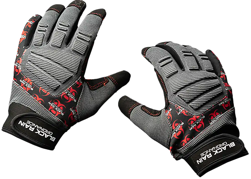 Black Rain Ordnance Tactical Gloves - Black/Gray/Red Large Velcro