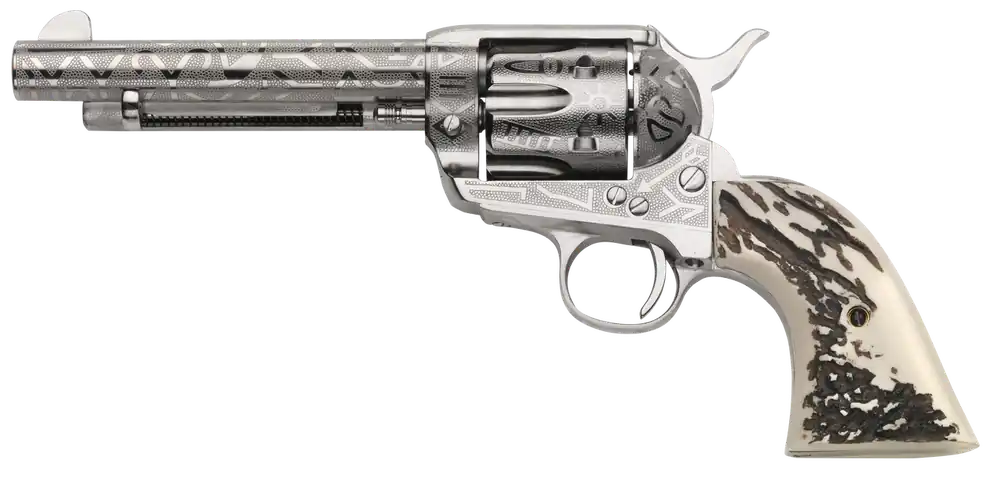 Taylors & Company 1873 Cattle Brand .357 Mag Revolver, Nickel Engraved, Imitation Stag Grip, 5.5" Barrel, 6-Round Capacity