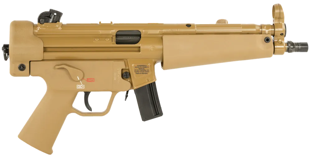 HK SP5 9mm Pistol, RAL8000, 10+1 Capacity, 8.86" Threaded Barrel, FDE Finish, Includes 2 Magazines