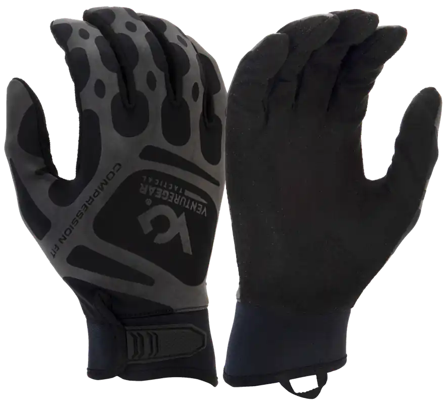 Pyramex VGTG10BM Medium Black Synthetic Leather Compression Training Gloves with Hook & Loop Closure