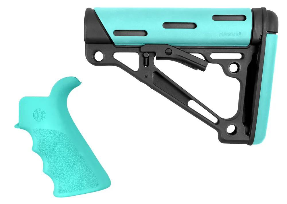Hogue 13456 OverMolded AR15/M16 Collapsible Grip Kit - Black & Aqua