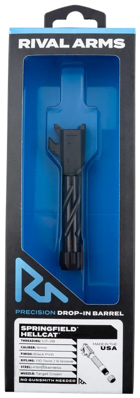 Precision V1 Black PVD Stainless Steel Spiral Fluted Barrel for Springfield Hellcat by Rival Arms