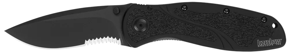 Kershaw Blur 1670BLKST Folding Knife with Part Serrated Blade and Black Aluminum Handle