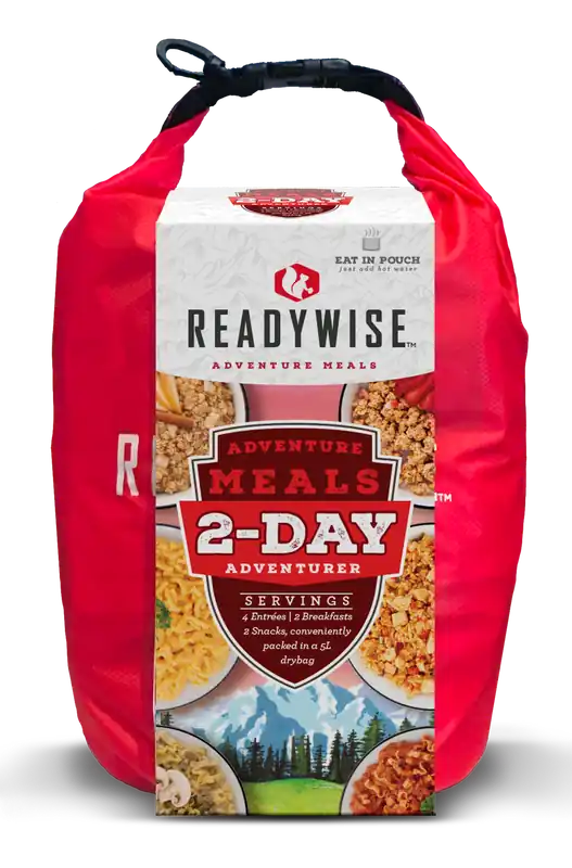 ReadyWise 2-Day Adventure Food Kit with Dry Bag: 4 Entrees, 2 Breakfasts, 2 Snacks