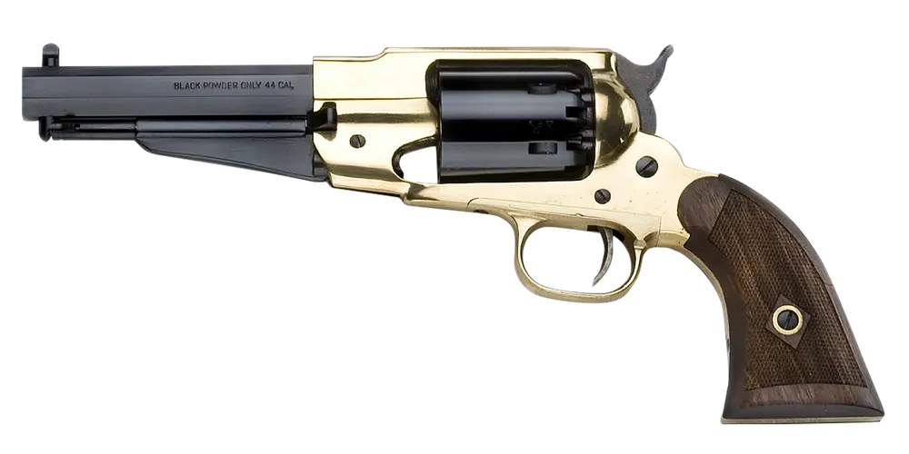 Pietta 1858 Remington Brass Sheriff .44 Caliber Revolver with Blued Octagonal Barrel and Checkered Walnut Grip