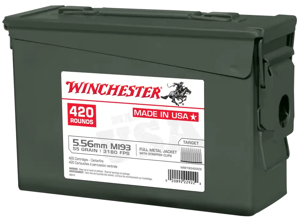 Winchester Ammo WM193420CS USA M193 5.56x45mm NATO 55gr FMJ 840rds/420Bx - 2 Cans