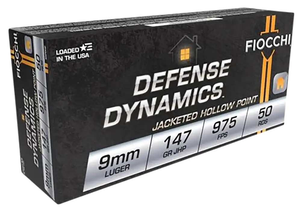 Fiocchi Defense Dynamics 9mm Luger 147gr JHP Ammo - 50 Rounds per Box, 20 Boxes per Case
