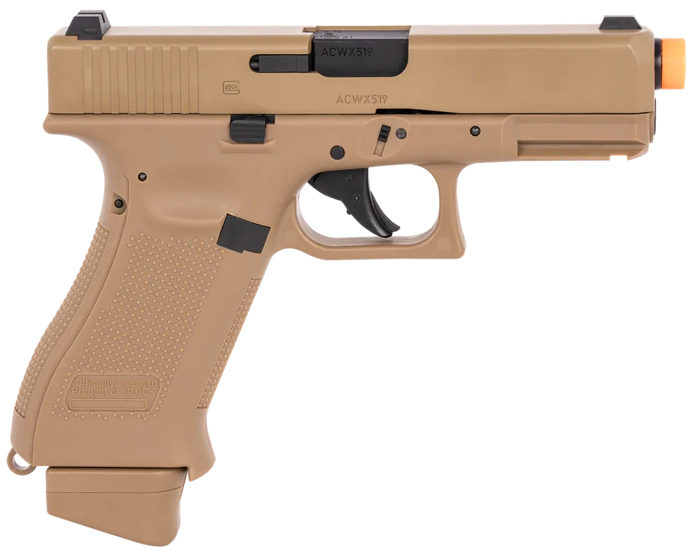 Umarex Glock G19X Gen5 CO2 Airsoft Pistol, Coyote Tan, 6mm, 14+1 Capacity