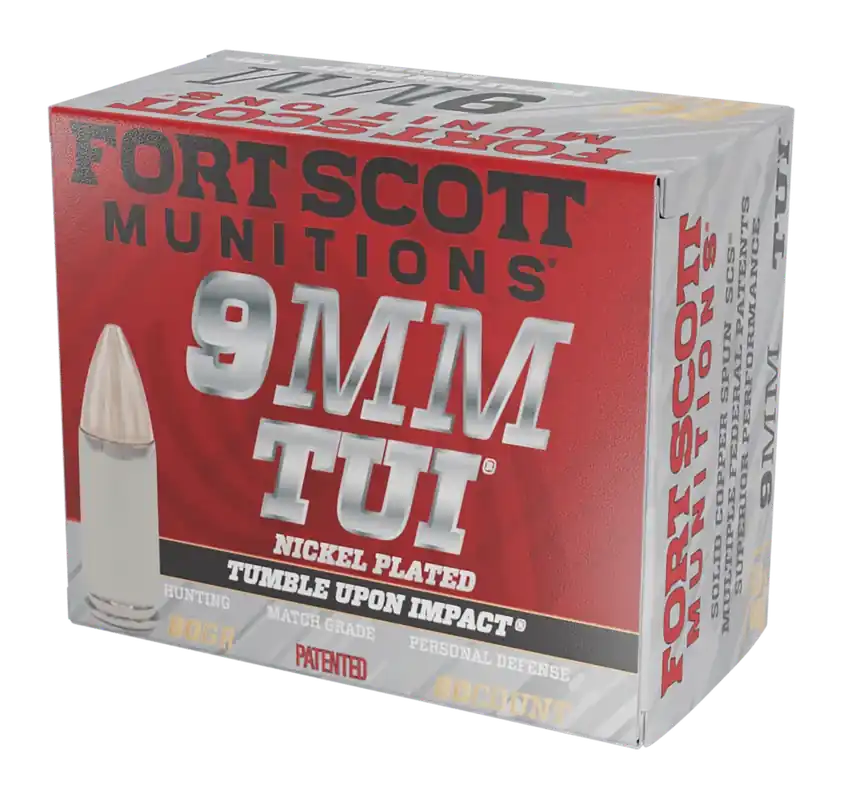 Fort Scott Munitions 9MM080SCVNIC Tumble Upon Impact (TUI) 9mmLuger 80gr Solid Copper Spun 20 Per Box/25 Case
