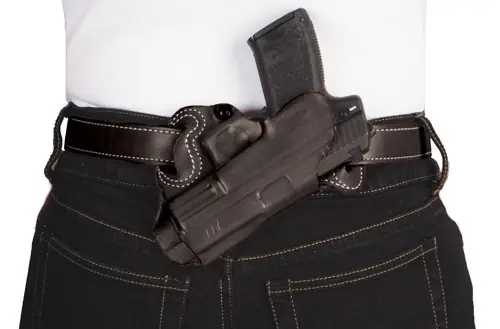 DeSantis Small of Back Holster for XD 4" - RH OWB Leather, Black