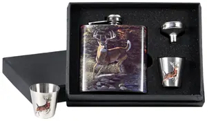 Whitetail Deer Pocket Flask with 2 Shot Glasses - Rivers Edge