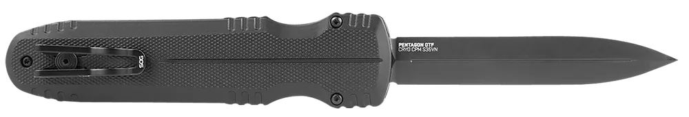 SOG Pentagon OTF Knife: 3.79" Spear Point Blade, Black TiNi CPM S35VN, Blackout Aluminum Handle