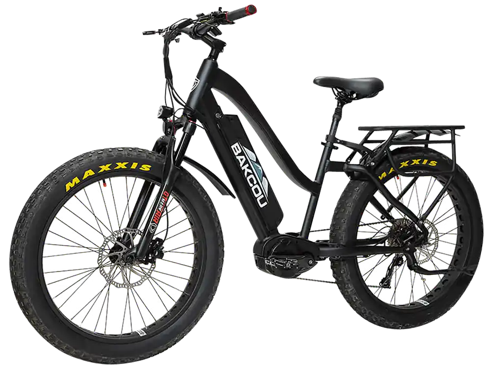 Bakcou Mule ST 26 E-Bike: 18" Matte Black Frame, 9-Speed Shimano, 35+ mph Bafang M620 Motor