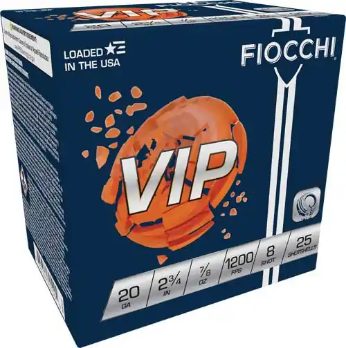 Fiocchi VIP 20GA 2.75" 7/8oz #8 1200FPS 250rd Case