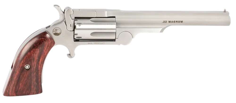 North American Arms Ranger II 22 LR/WMR Revolver, 4" Barrel, 5rd, Stainless Steel, Rosewood Grip