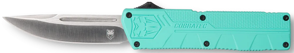 CobraTec Knives TFCTLWDNS 3.25" OTF Drop Point D2 Blade with Tiffany Blue Handle and Pocket Clip