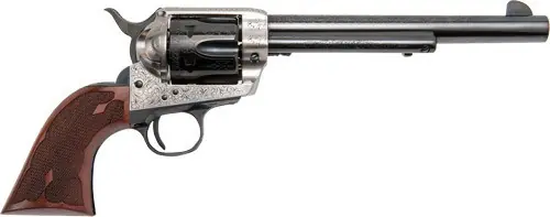 Engraved Cimarron Frontier 7.5" .45 LC Revolver - Silver/Black Finish
