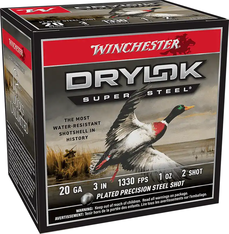 Winchester Drylok Super Steel Magnum 20 Gauge Ammo - 3" 1oz 2 Shot, 25/Box, 10/Case