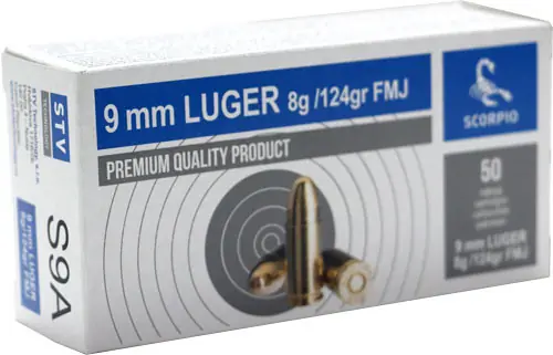 50-Round Box of CSSCORPIO 9mm Luger 124-Grain FMJ Ammunition
