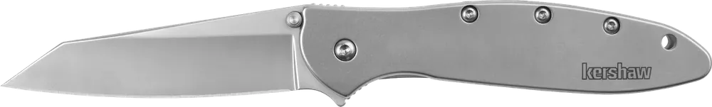 Kershaw 1660R Leek Reverse Tanto EDC Folding Knife, 3" 14C28N Steel Blade, Silver Stainless Handle