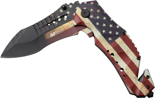 US Flag MTech 3.75" Drop Point Folding Knife with Cutter