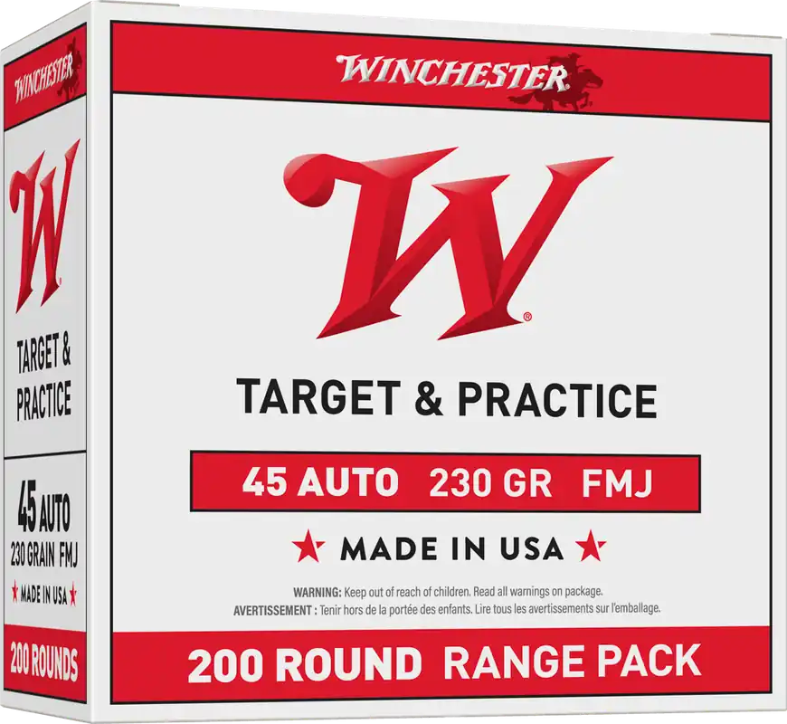 Winchester USA45W 45ACP 230gr FMJ Range Pack - 200 Rounds/3 Cases