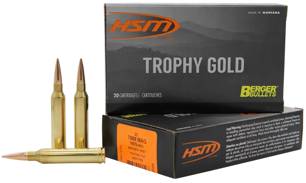 HSM Trophy Gold 7mm Rem Mag 168gr Berger VLD Match - 20 Rounds