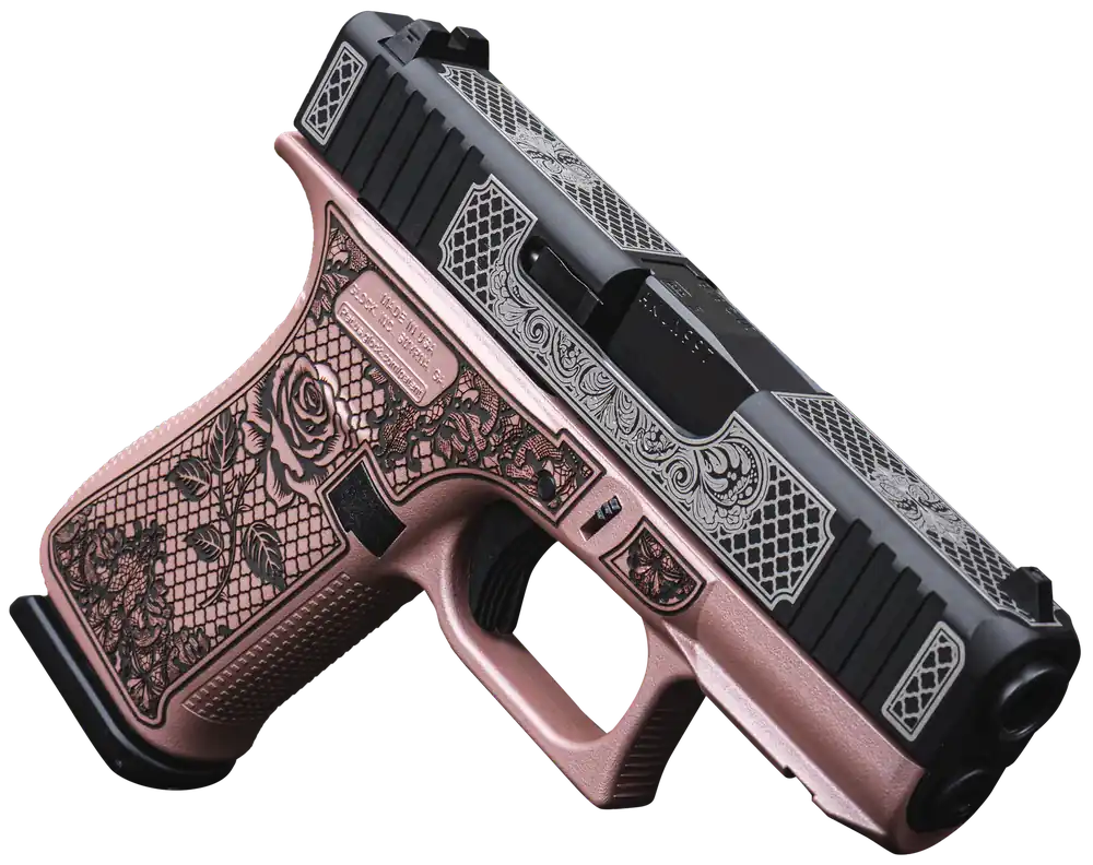 Glock G43X Sub-Compact 9mm Pistol with Rose Gold Lace and Cerakote Finish