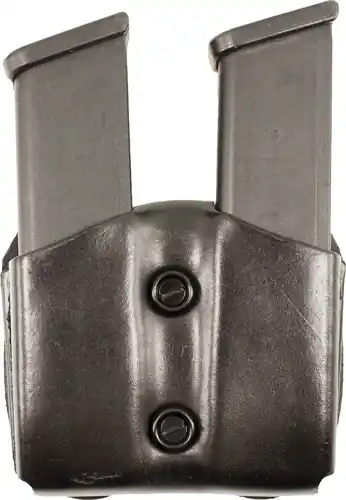 DeSantis Black Leather Double Mag Pouch for Single Stack 9mm/.40 OWB