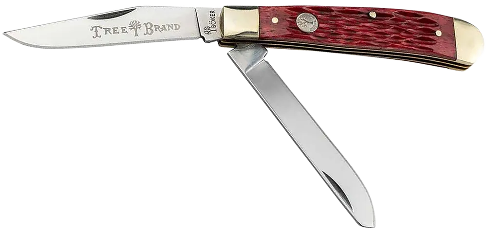 Boker 110825 Trapper 2.0 Knife with D2 Steel Blades and Red Jigged Bone Handle