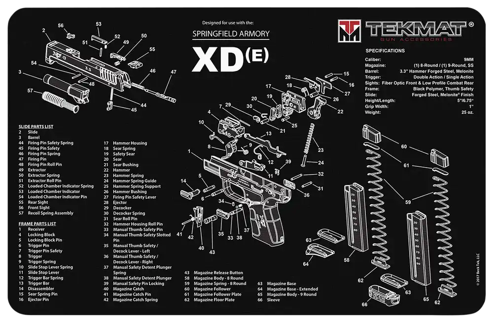 Springfield Armory XDe Cleaning Mat - Black/White Rubber 11"x17"